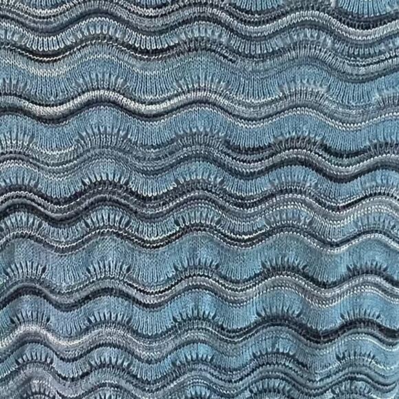 Isaac Mizrahi Live! Cotton Blend Blue Wavy Chevron Print Long Open Cardigan XL - Picture 7 of 12